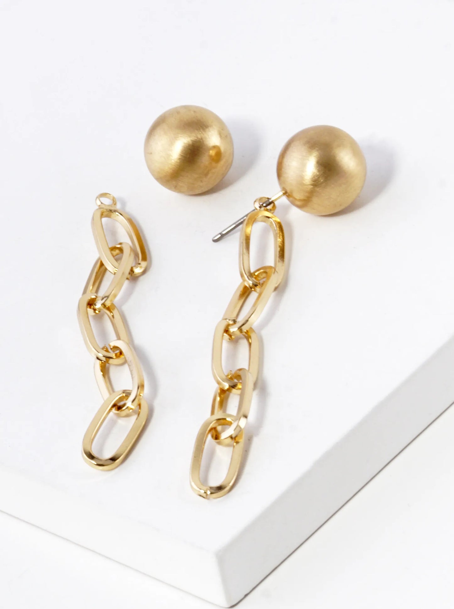 10mm Ball Stud With Chain Drop Earrings