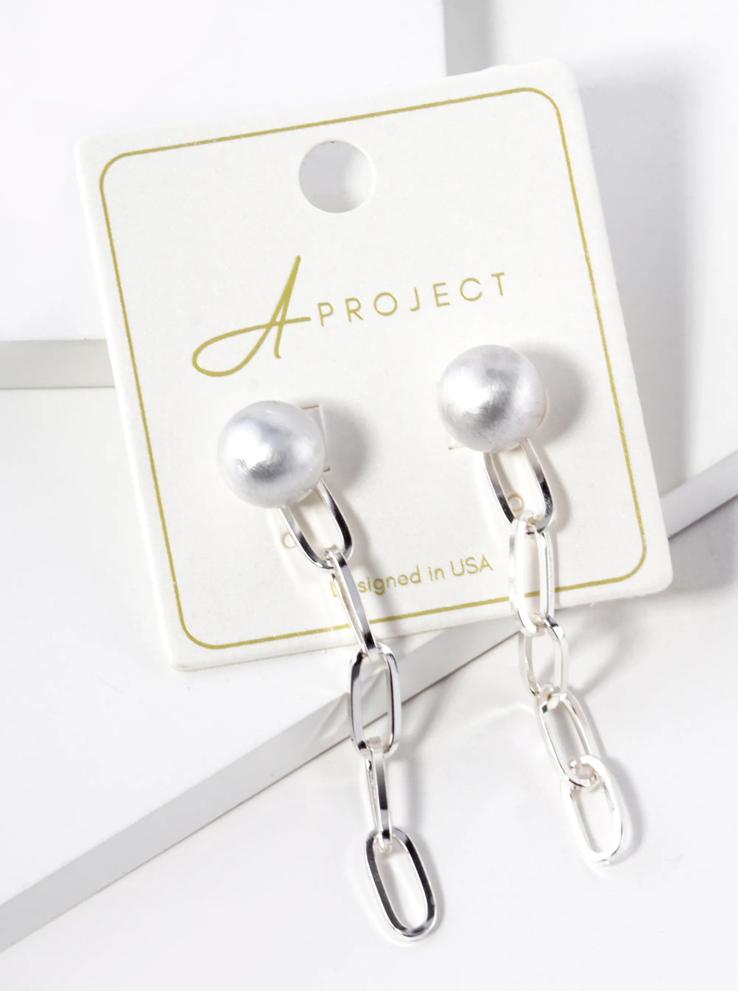 10mm Ball Stud With Chain Drop Earrings