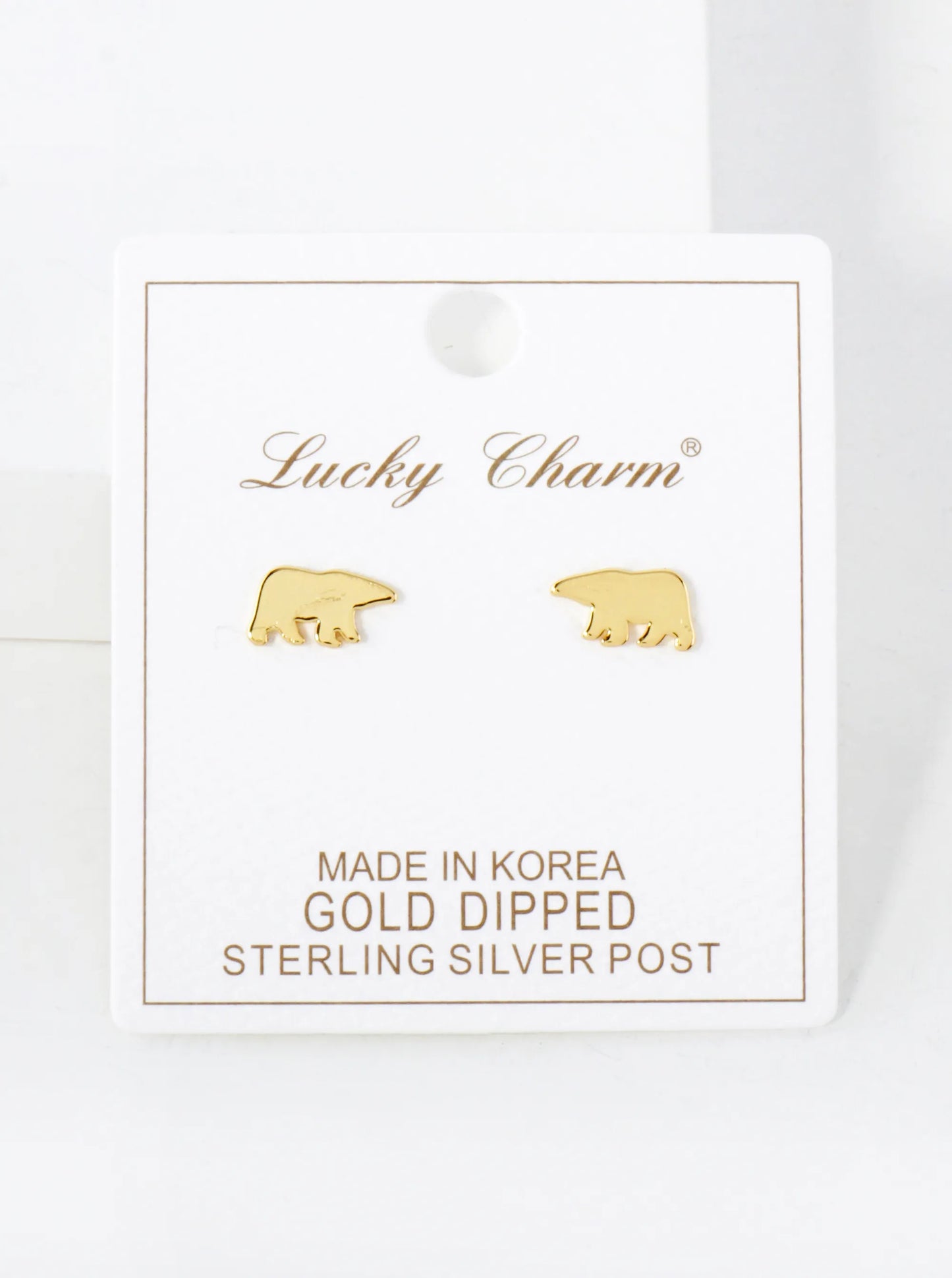10mm Bear 18K-Gold-Dipped Polished Brass Flat Stud Earrings