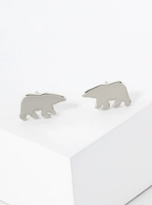 10mm Bear 18K-Gold-Dipped Polished Brass Flat Stud Earrings