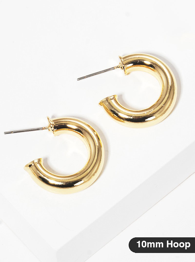 10mm Bold Brass Hollow Hoop Earrings