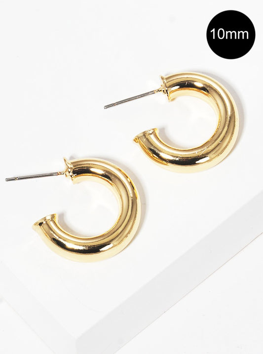 10mm Bold Brass Hollow Hoop Earrings