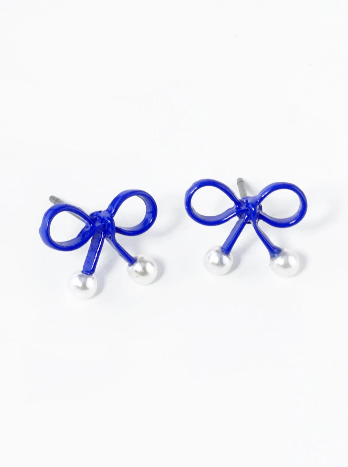 10mm Color Coated Wire Ribbon Bow Pearl Stud Earrings