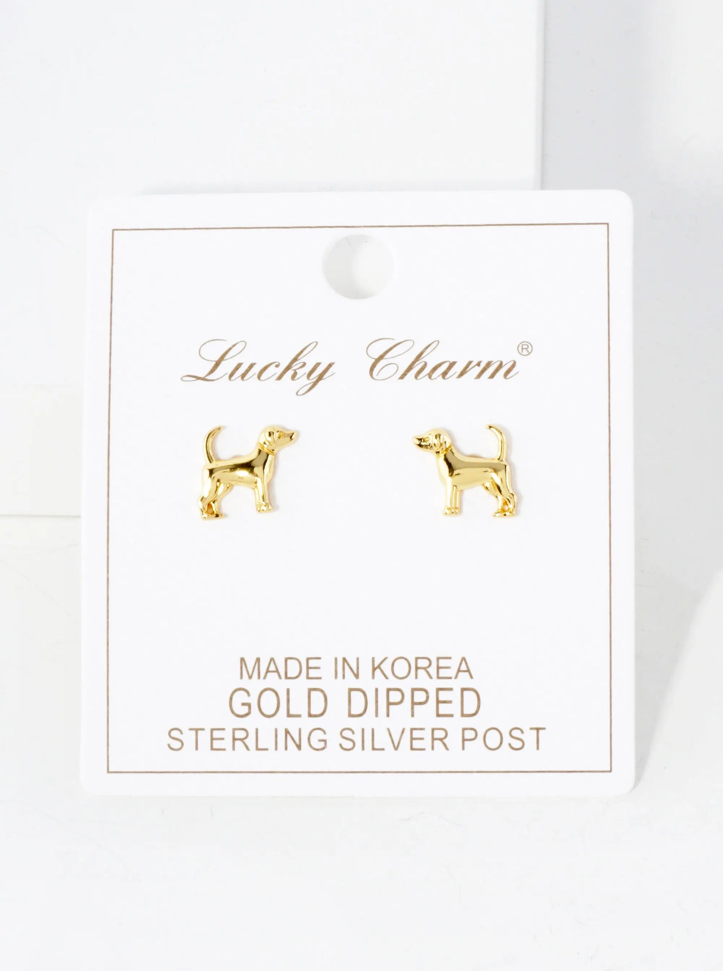 10mm Dog Doggy Lover 18K-Gold-Dipped Polished Brass Stud Earrings