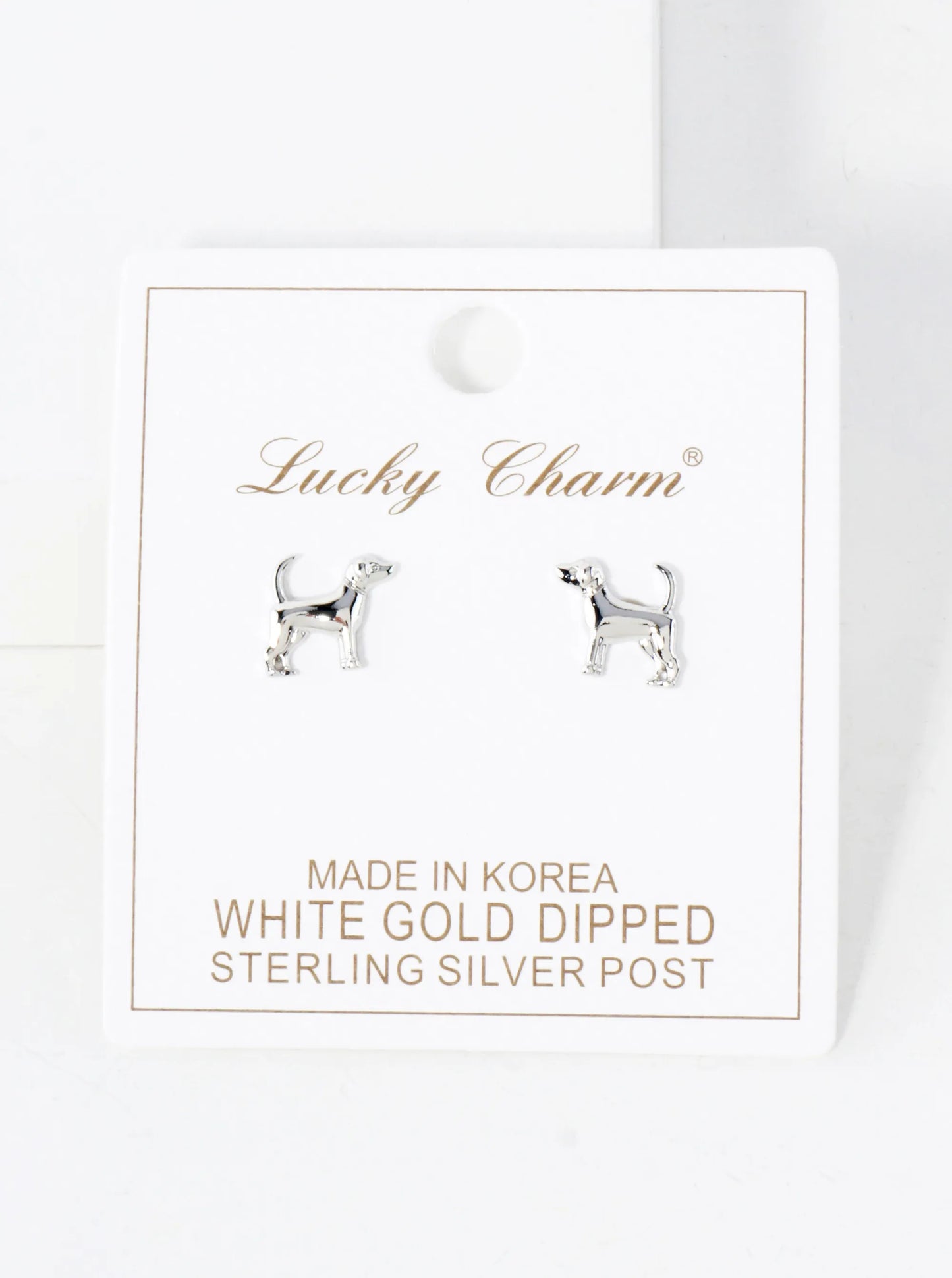 10mm Dog Doggy Lover 18K-Gold-Dipped Polished Brass Stud Earrings
