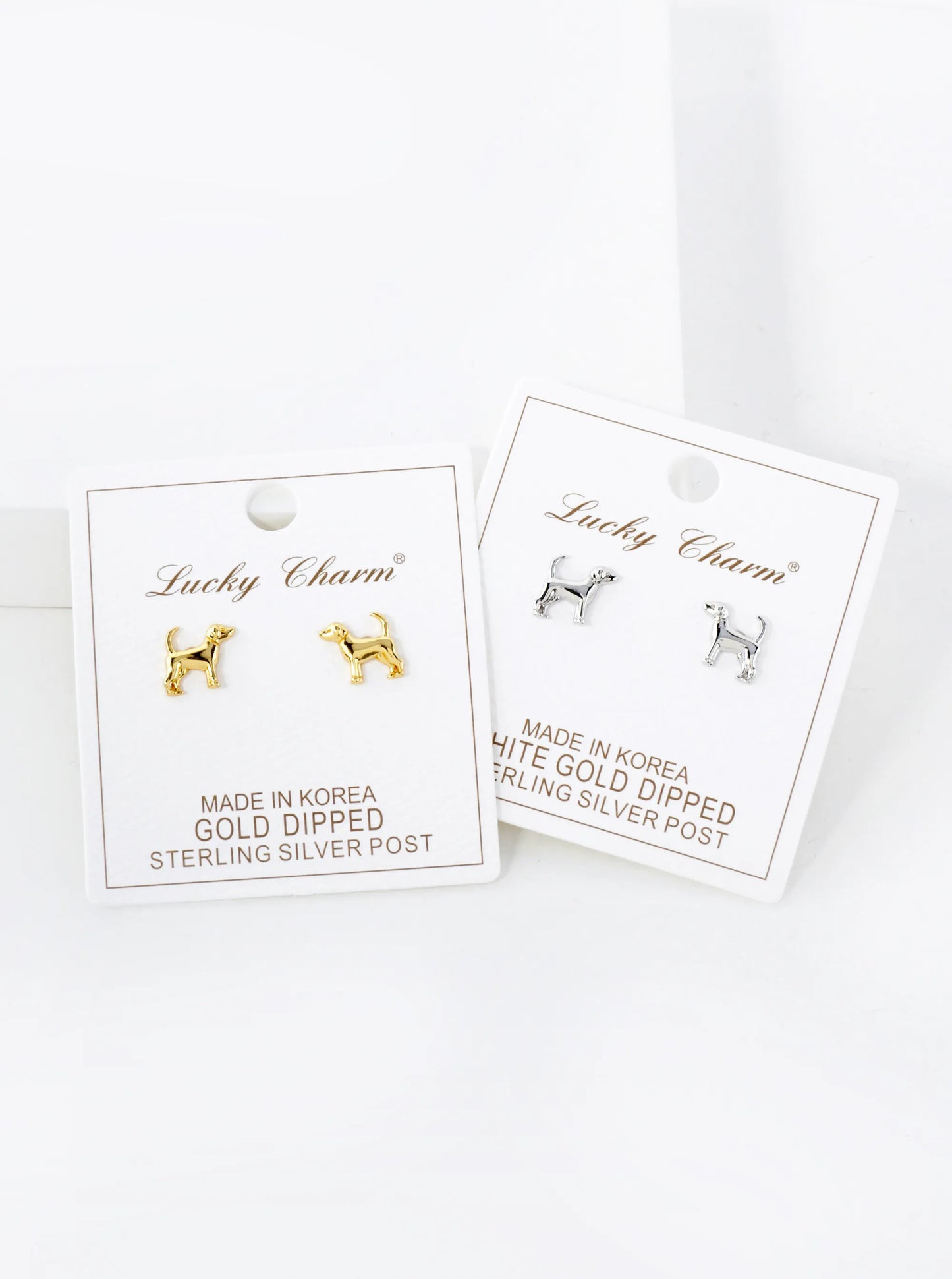 10mm Dog Doggy Lover 18K-Gold-Dipped Polished Brass Stud Earrings