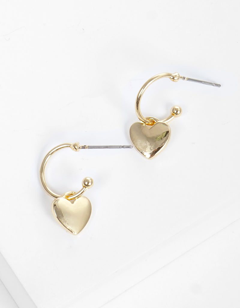 10mm Metal Heart Charm Drop Huggie Earrings