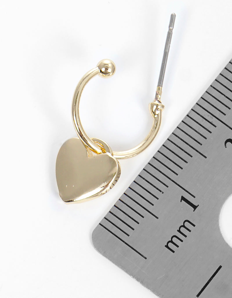 10mm Metal Heart Charm Drop Huggie Earrings