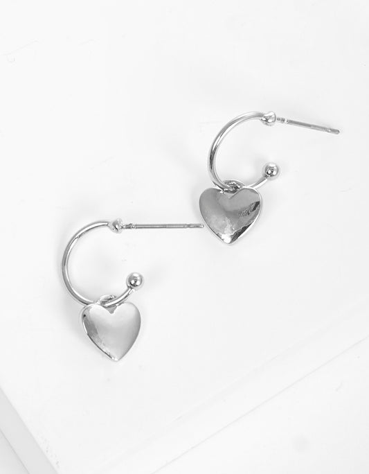 10mm Metal Heart Charm Drop Huggie Earrings