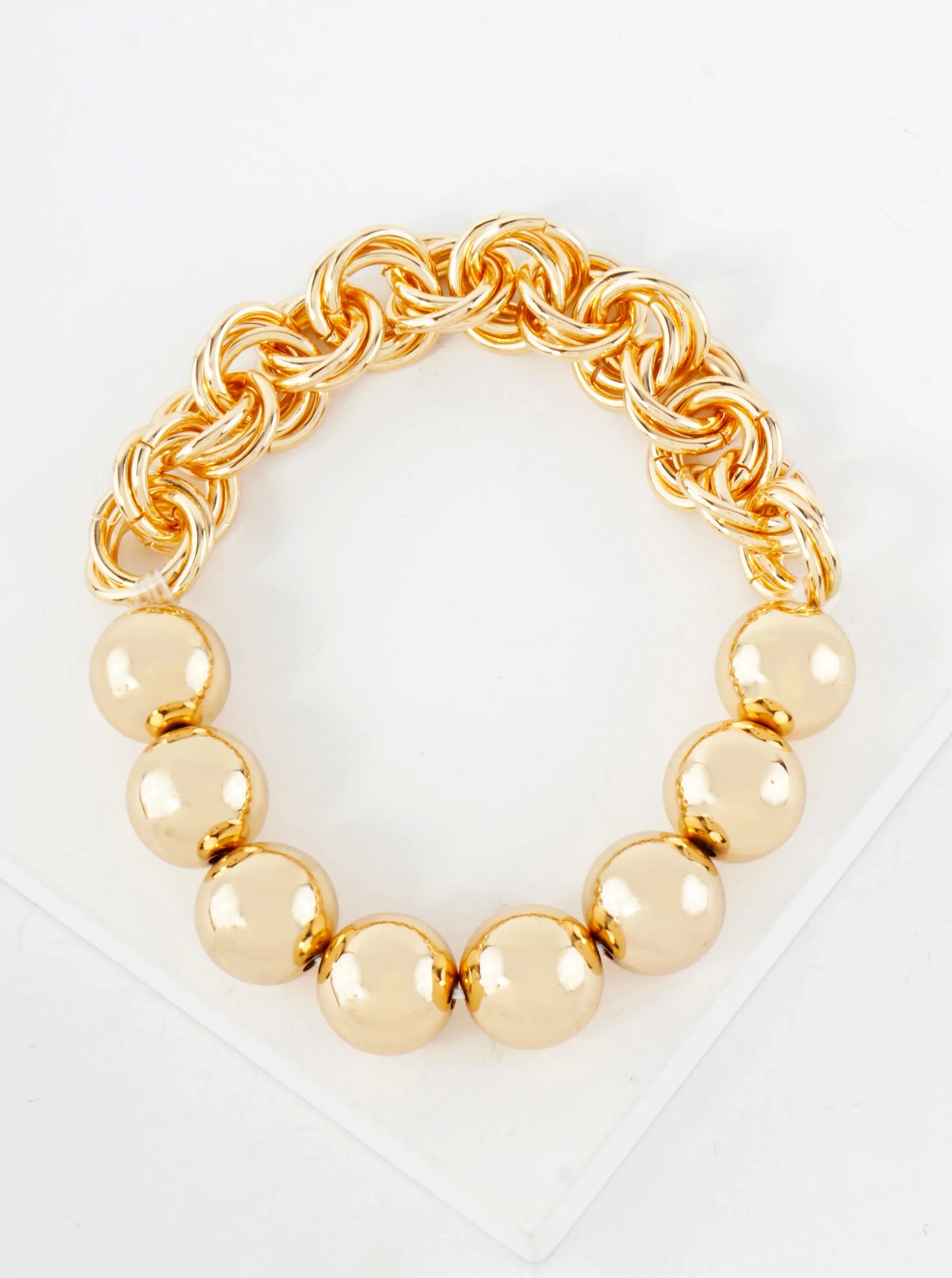 10mm Metallic Beaded Half Chain Stretch Bracelet