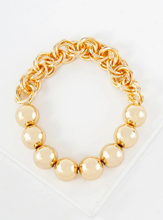 10mm Metallic Beaded Half Chain Stretch Bracelet