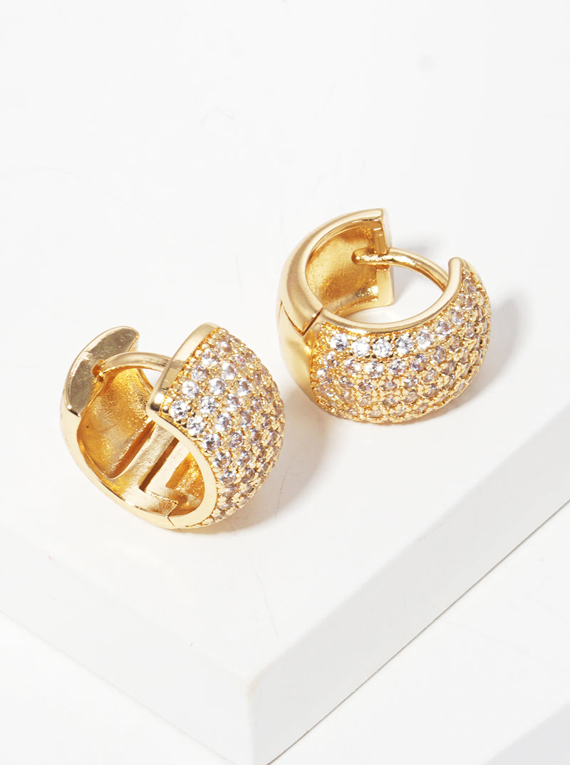 10mm Micro Pave Set Cubic Zirconia Wide Huggie Hoop Earrings