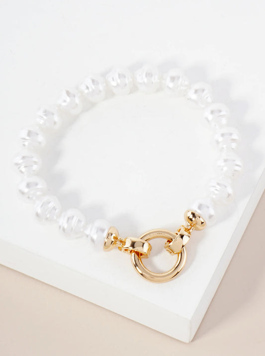 10mm Pearl-Bead Circle Accents Stretch Bracelet