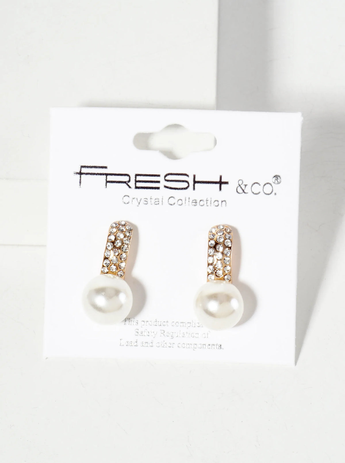 10mm Pearl-Bead Drop Crystal-Pave Curved-Bar Post Earrings