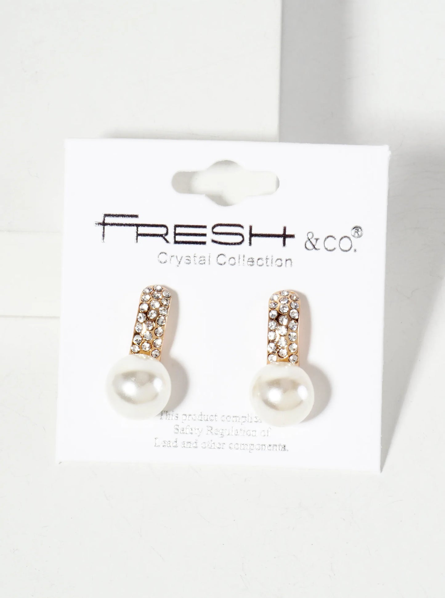 10mm Pearl-Bead Drop Crystal-Pave Curved-Bar Post Earrings