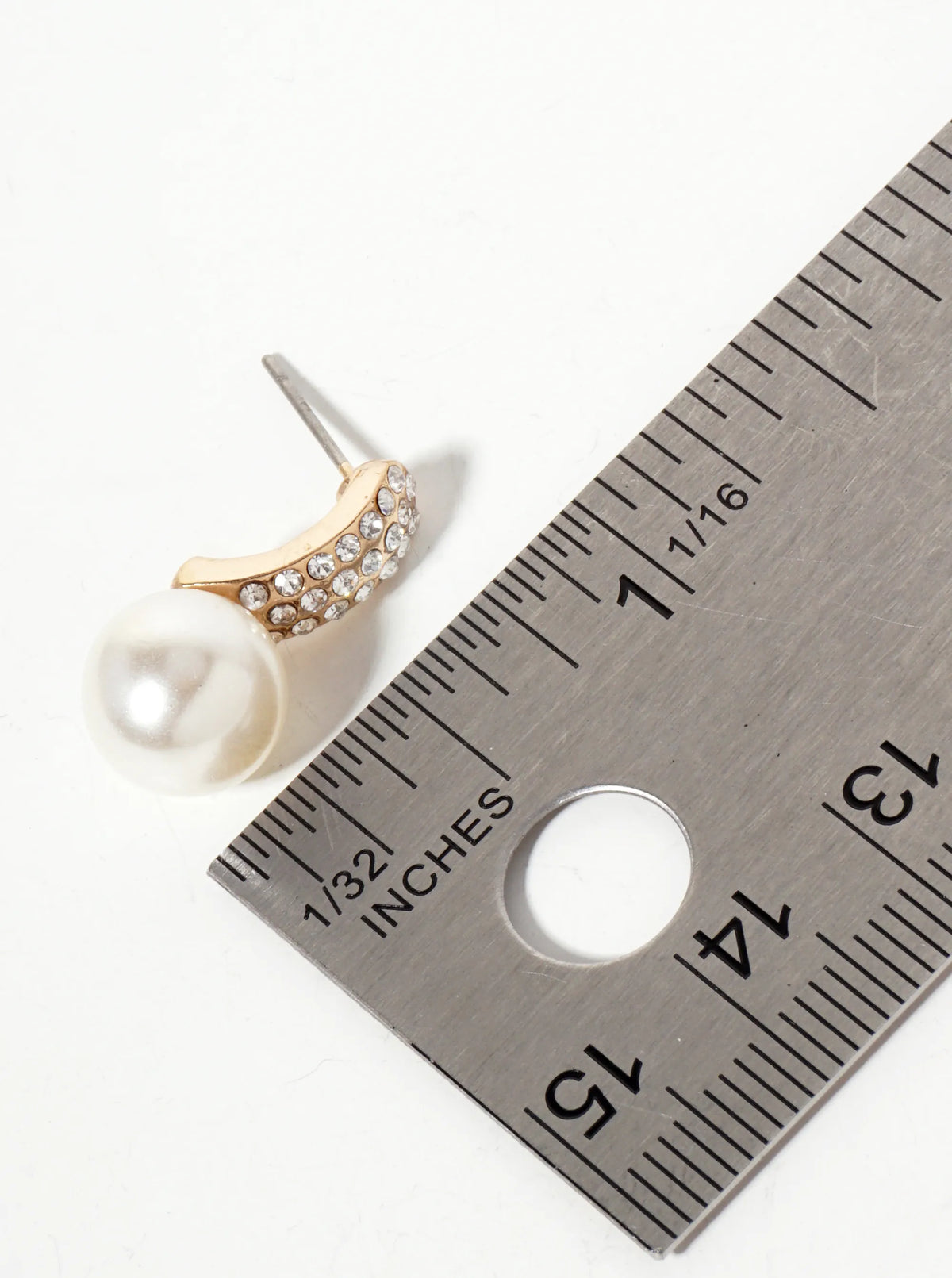 10mm Pearl-Bead Drop Crystal-Pave Curved-Bar Post Earrings