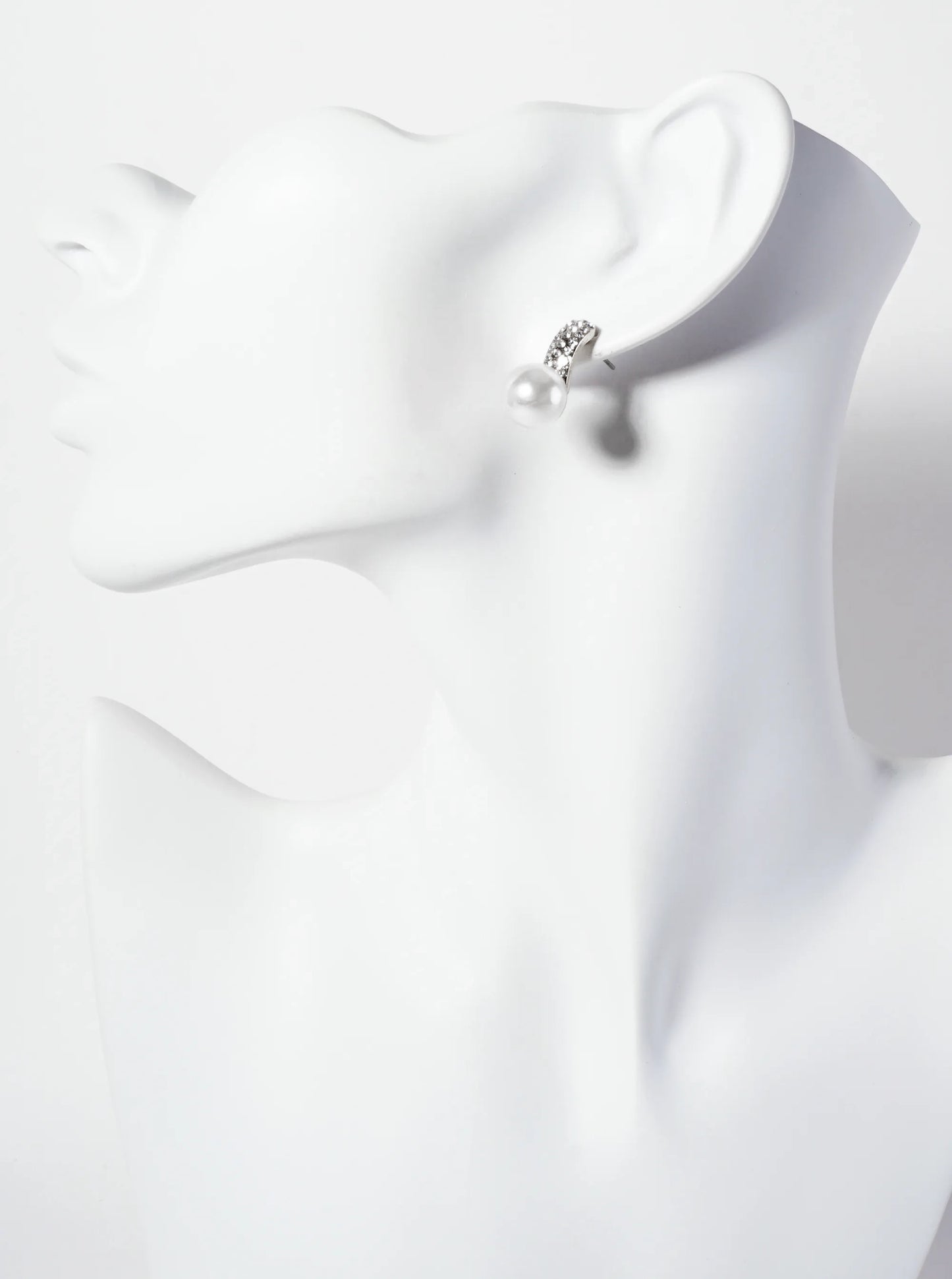 10mm Pearl-Bead Drop Crystal-Pave Curved-Bar Post Earrings