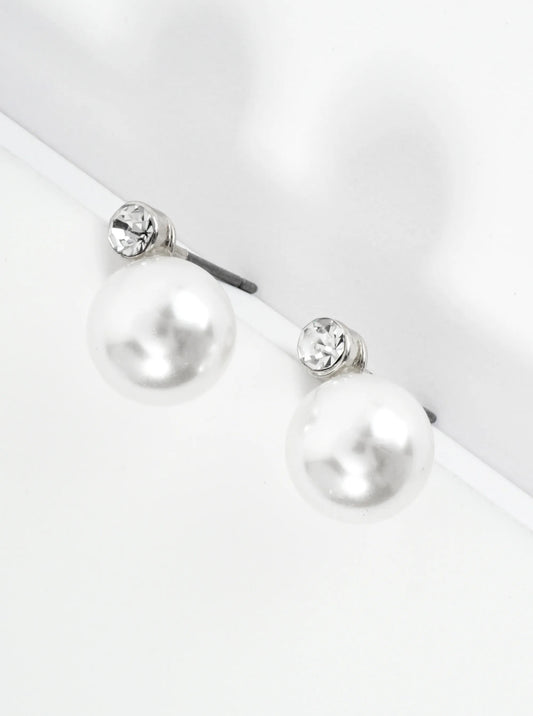 10mm Pearl Bead Drop Rhinestone Post Earrings