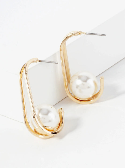 10mm Pearl Inside 30mm Poilished Hoop Earrings