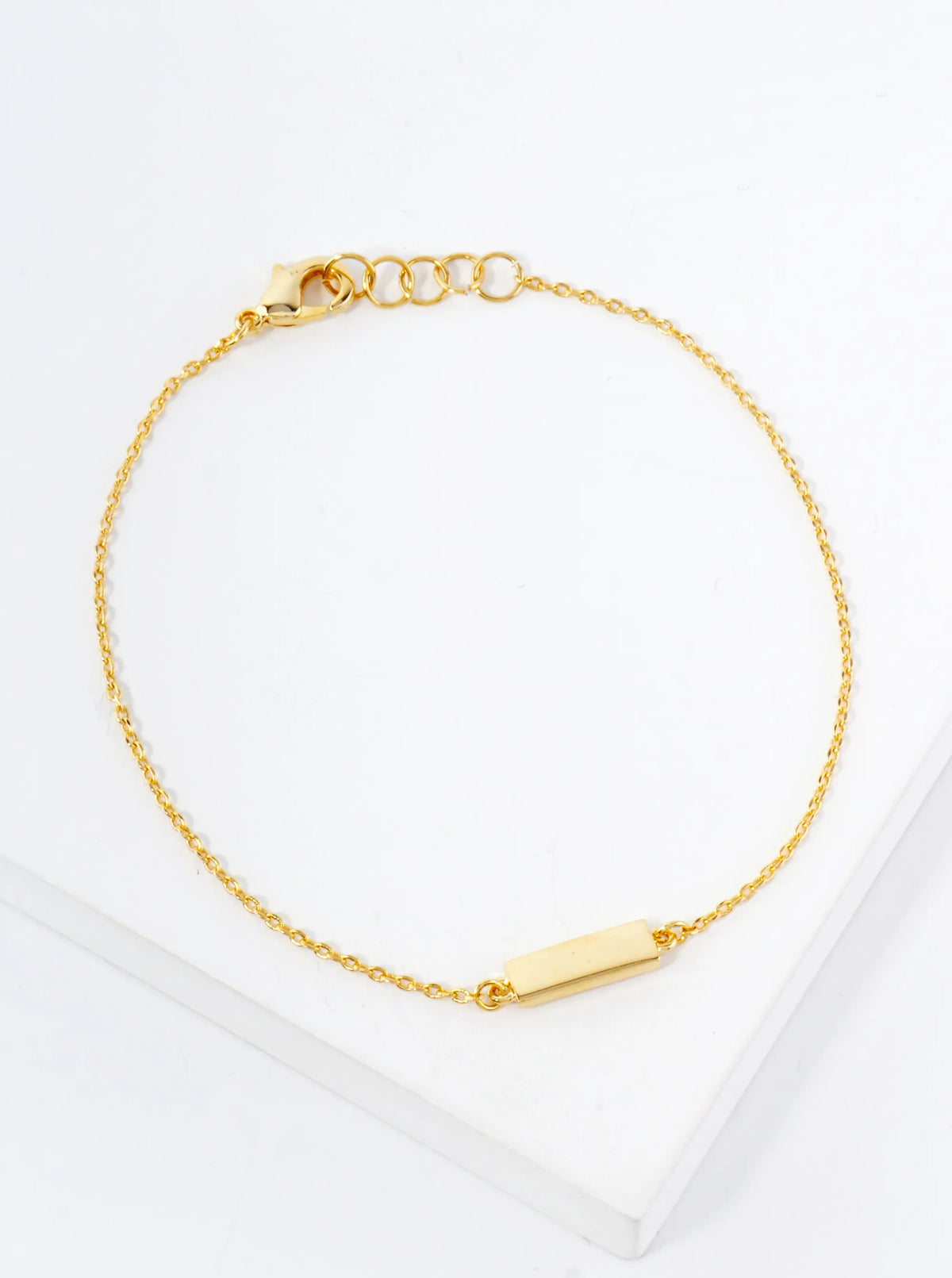 10mm Polished Brass Rectangle Accents 18K-Gold-Dipped Chain Bracelet