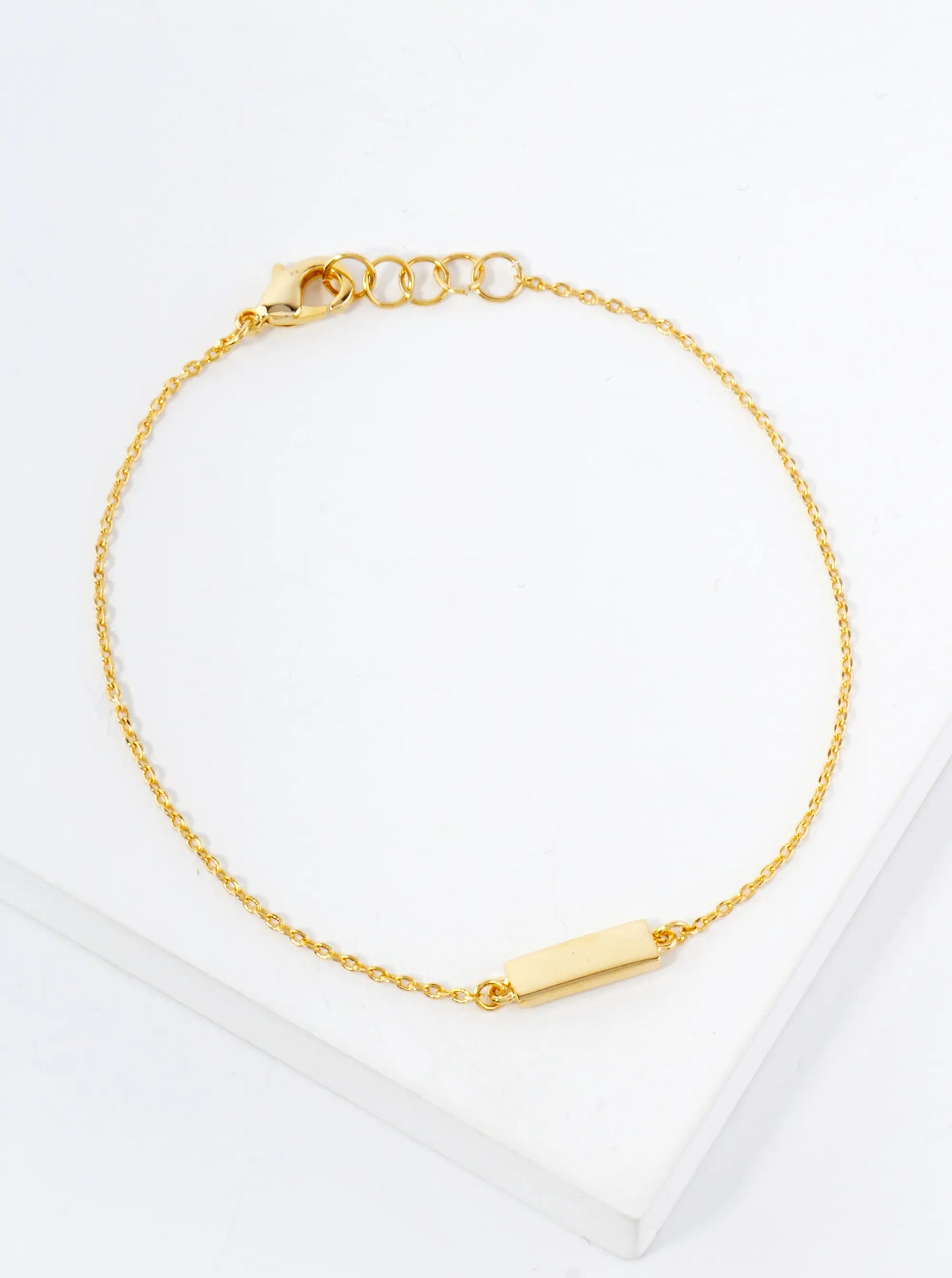 10mm Polished Brass Rectangle Accents 18K-Gold-Dipped Chain Bracelet