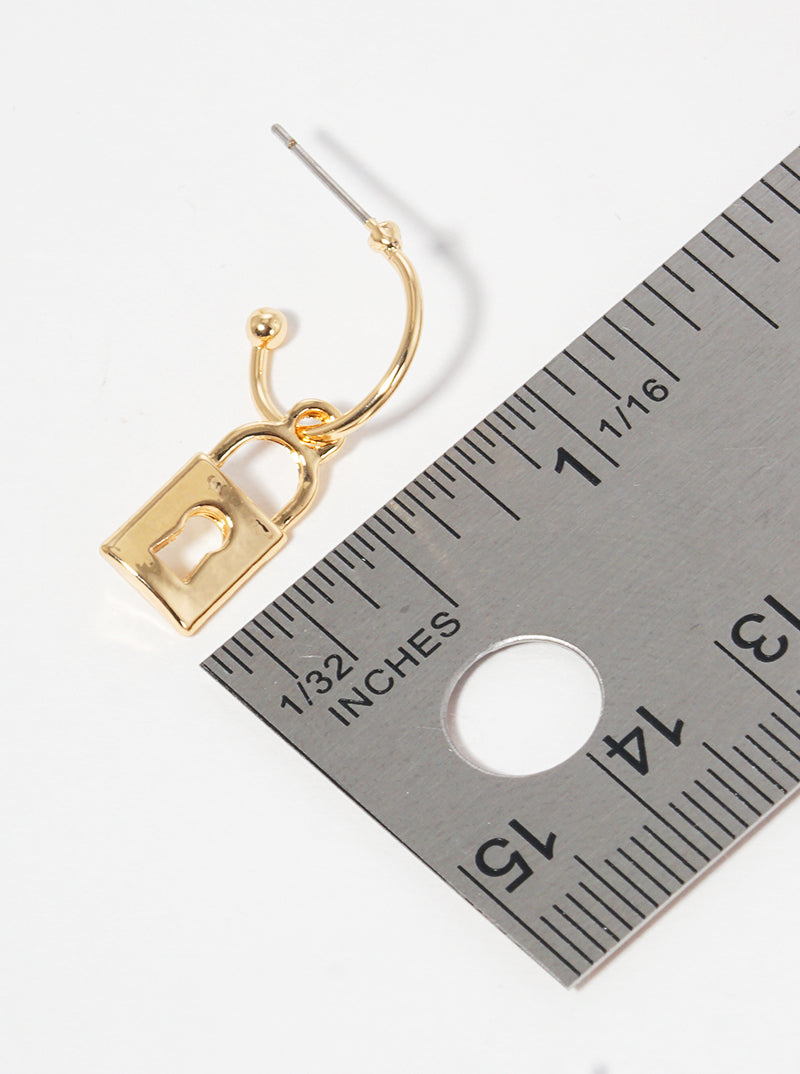 10mm Polished Metal Padlock Dangle Drop 10mm Hoop Earrings