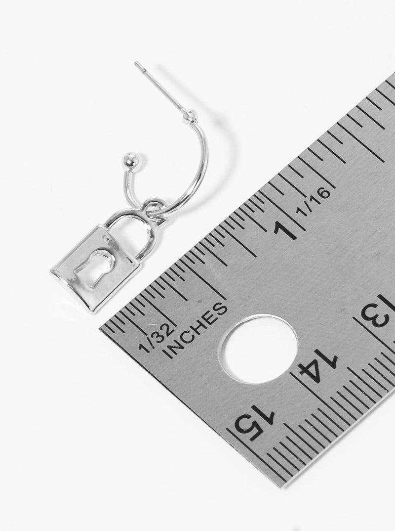 10mm Polished Metal Padlock Dangle Drop 10mm Hoop Earrings