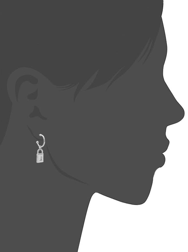 10mm Polished Metal Padlock Dangle Drop 10mm Hoop Earrings