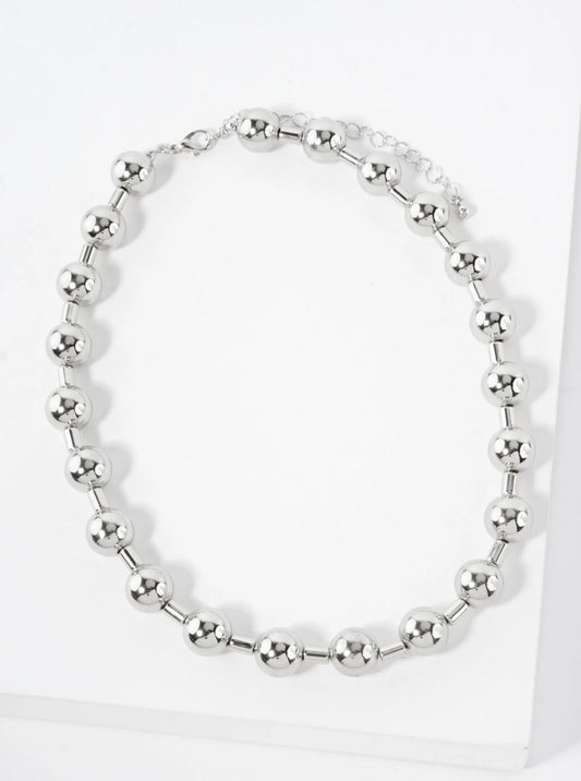 10mm Polished Metallic Ball Beaded 16-Inch Necklace