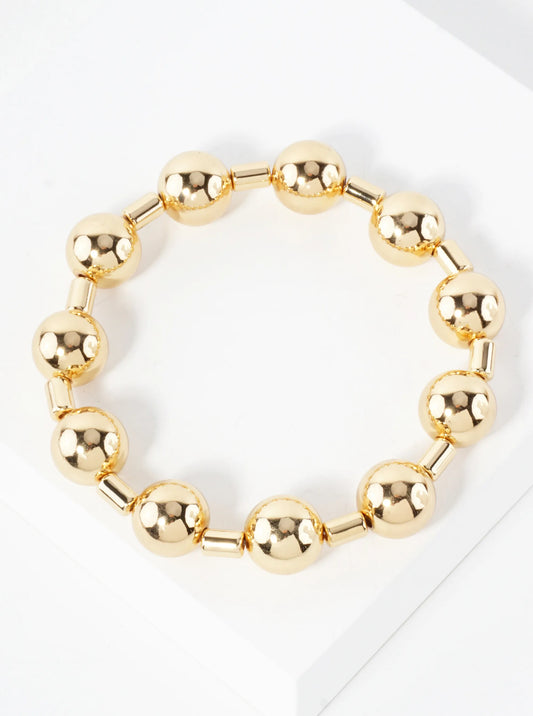 10mm Polished Metallic Ball Beaded Stretch Bracelet