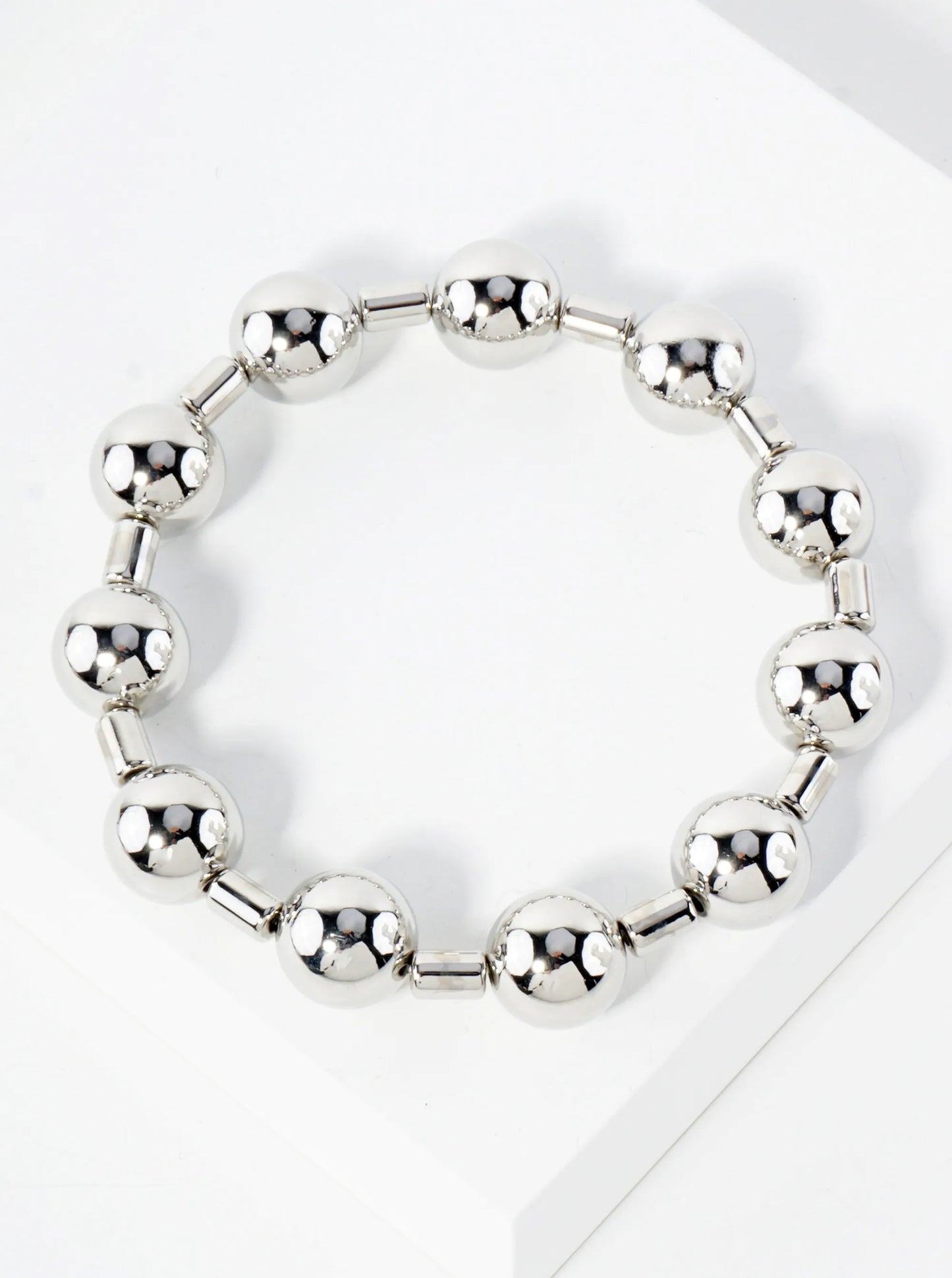 10mm Polished Metallic Ball Beaded Stretch Bracelet