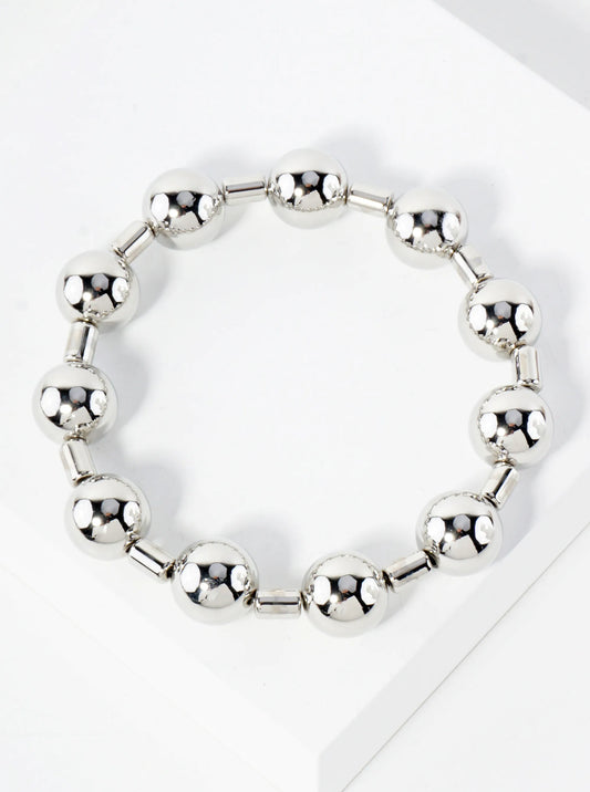 10mm Polished Metallic Ball Beaded Stretch Bracelet