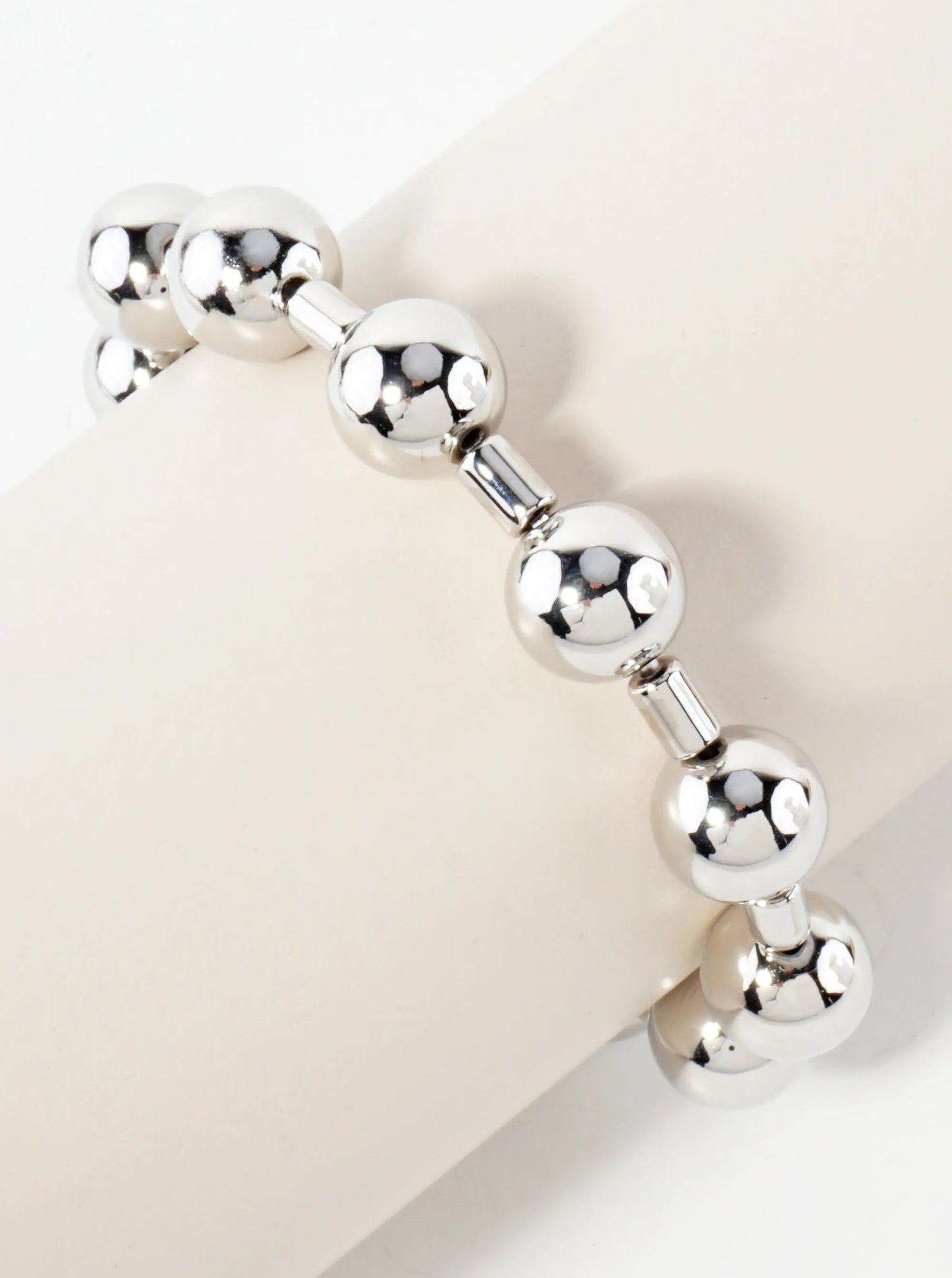 10mm Polished Metallic Ball Beaded Stretch Bracelet
