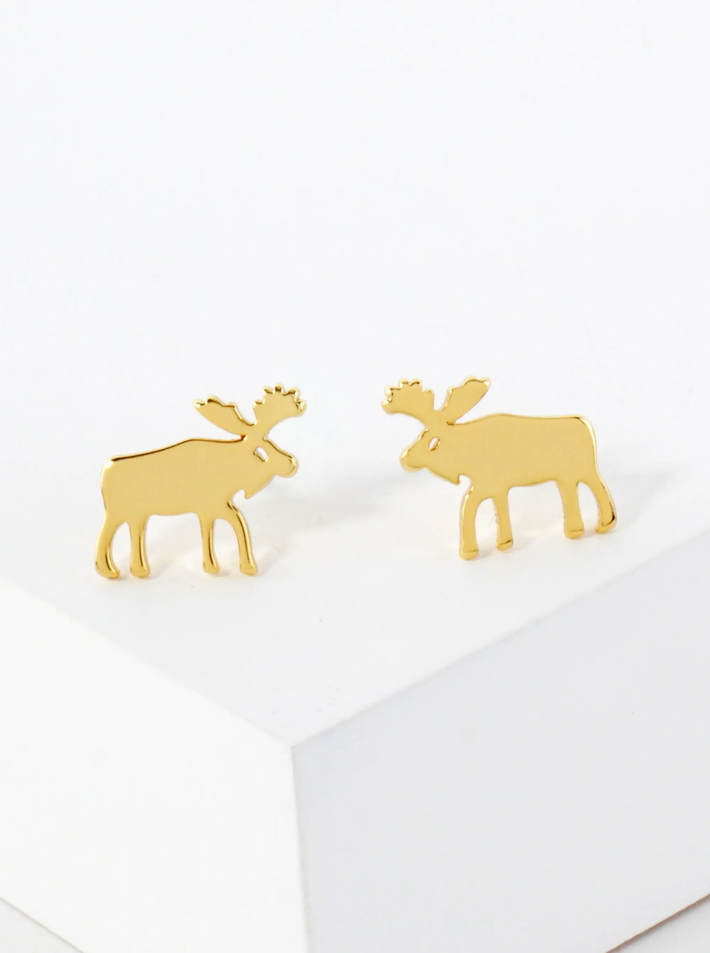 10mm Reindeer 18K-Gold-Dipped Polished Brass Flat Stud Earrings