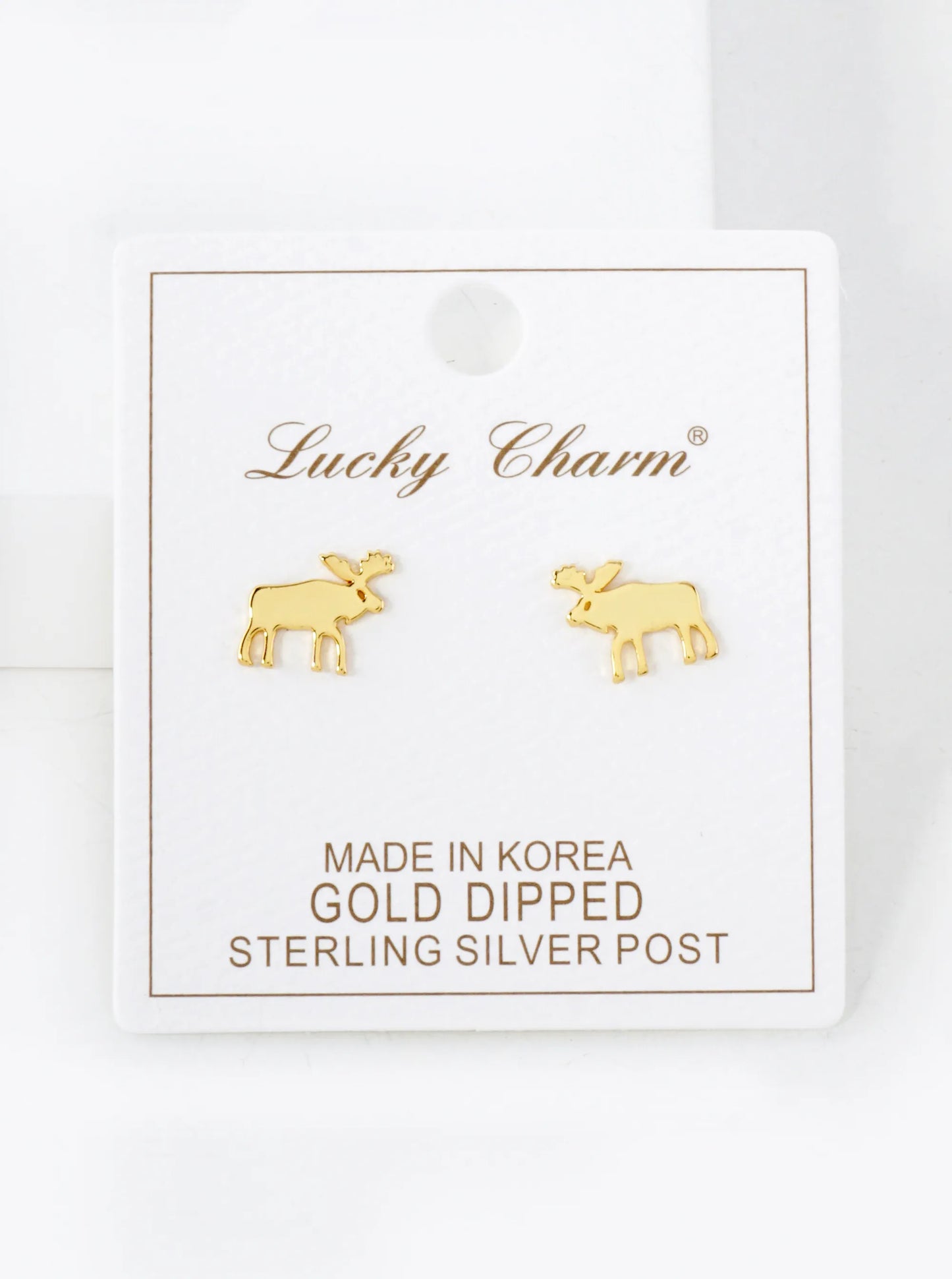 10mm Reindeer 18K-Gold-Dipped Polished Brass Flat Stud Earrings