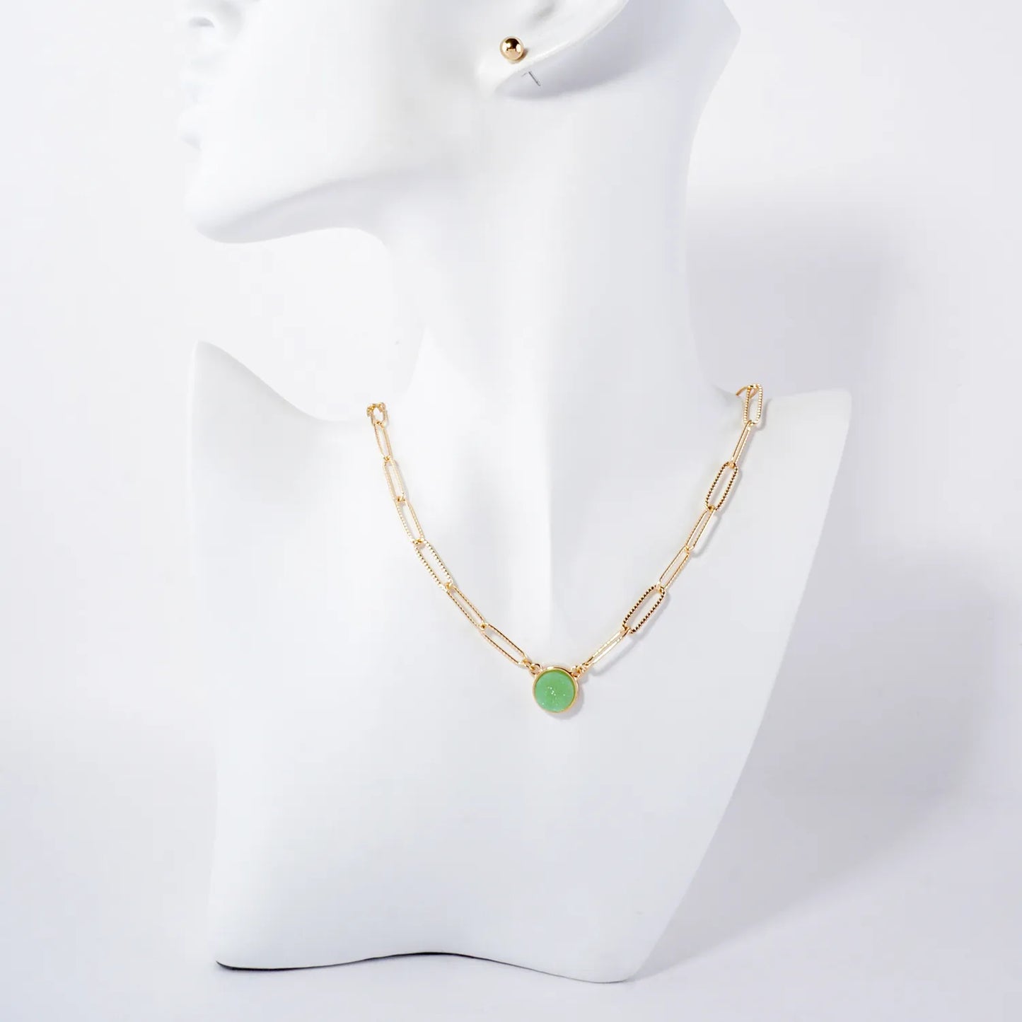 10mm Round Simulated-Druzy Pendant 16-Inch Necklace Set-with-Earrings