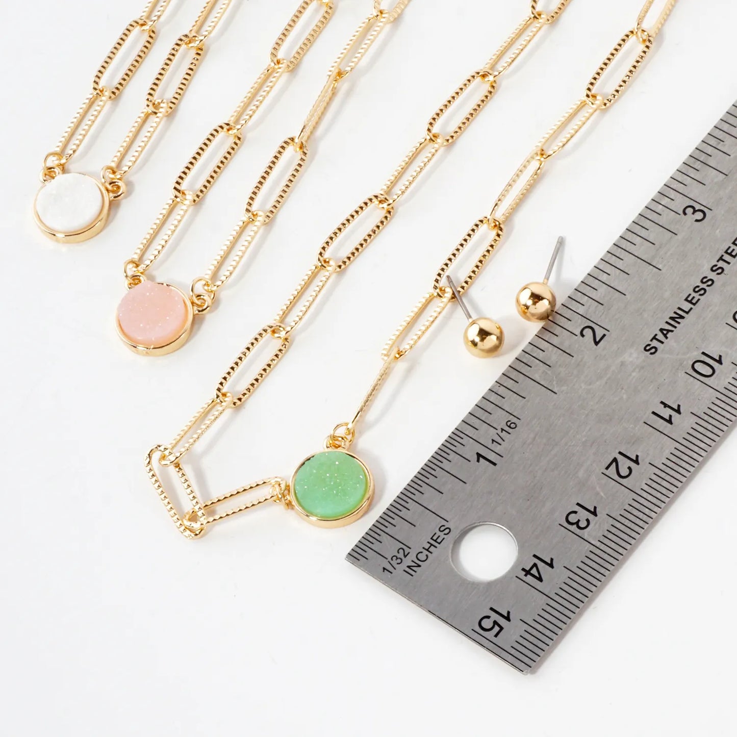 10mm Round Simulated-Druzy Pendant 16-Inch Necklace Set-with-Earrings