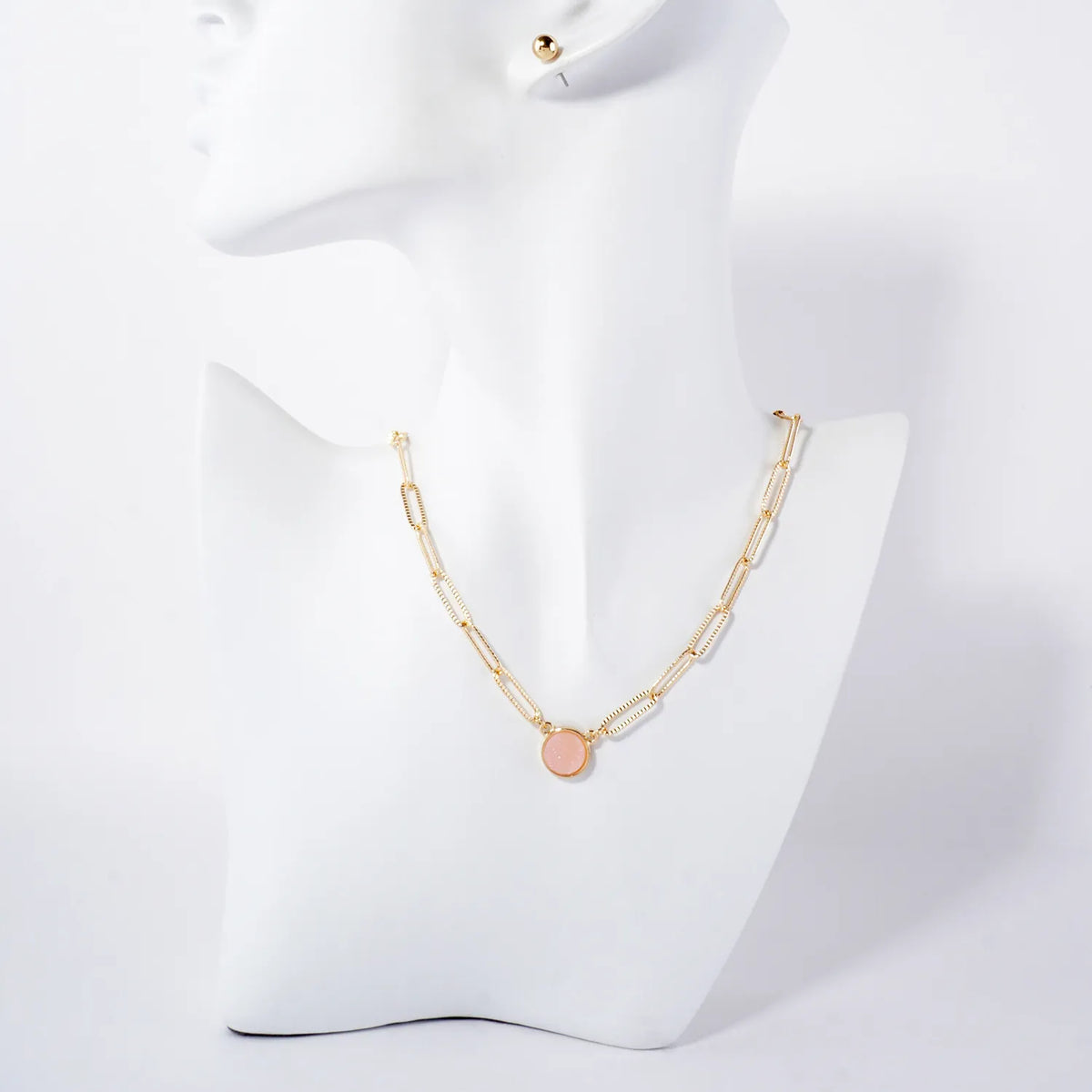 10mm Round Simulated-Druzy Pendant 16-Inch Necklace Set-with-Earrings