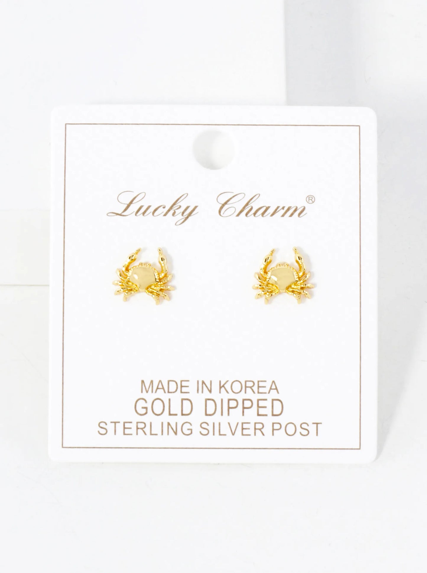 10mm Sea-Life Crab 18K-Gold-Dipped Polished Brass Stud Earrings