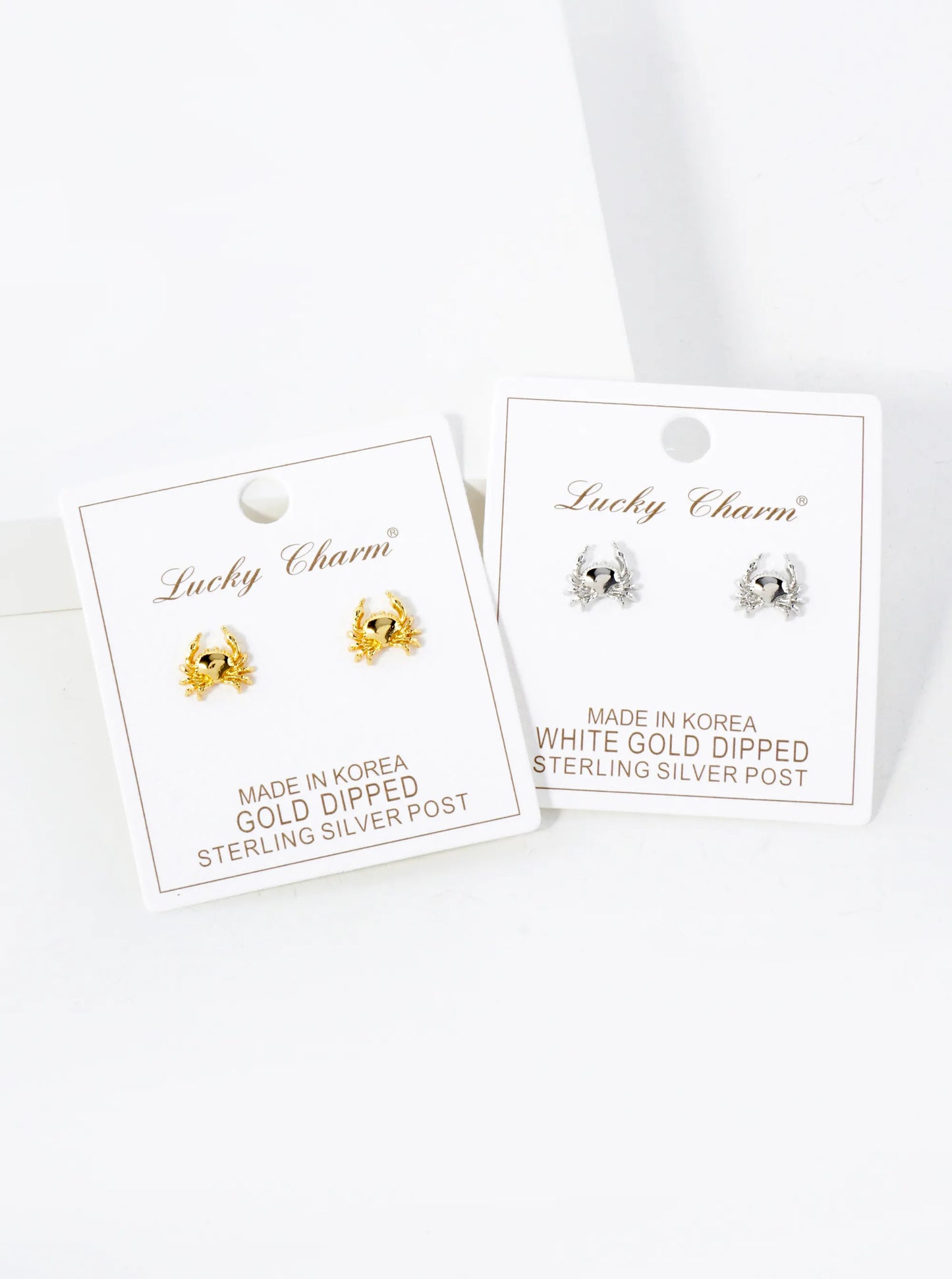 10mm Sea-Life Crab 18K-Gold-Dipped Polished Brass Stud Earrings