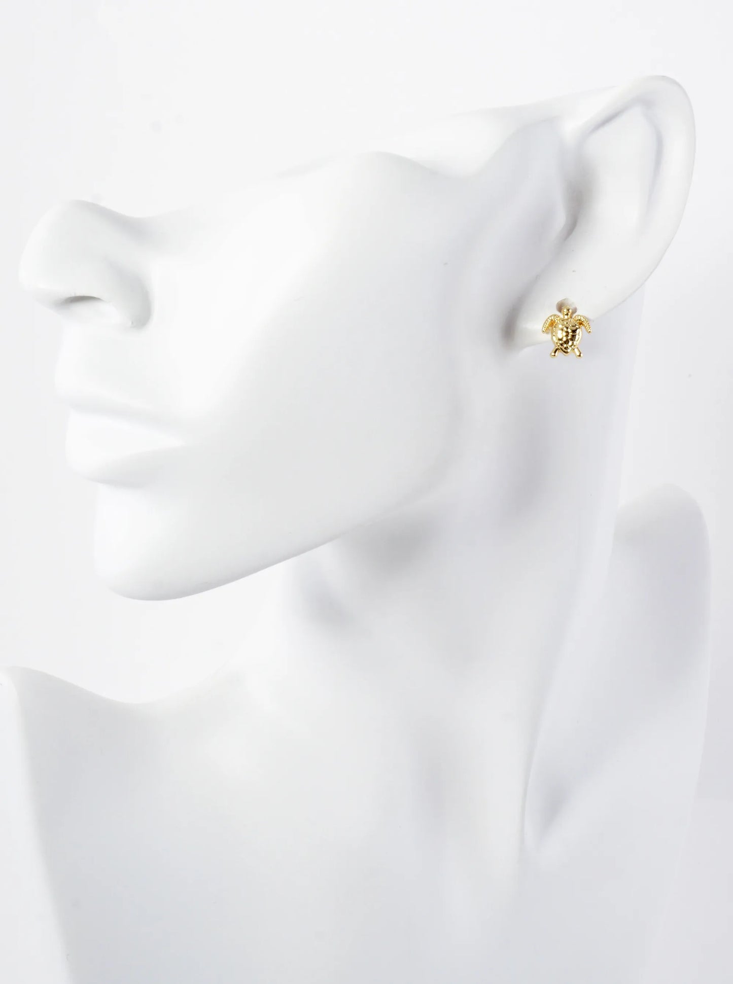 10mm Sea-Life Turtle 18K-Gold-Dipped Polished Brass Stud Earrings