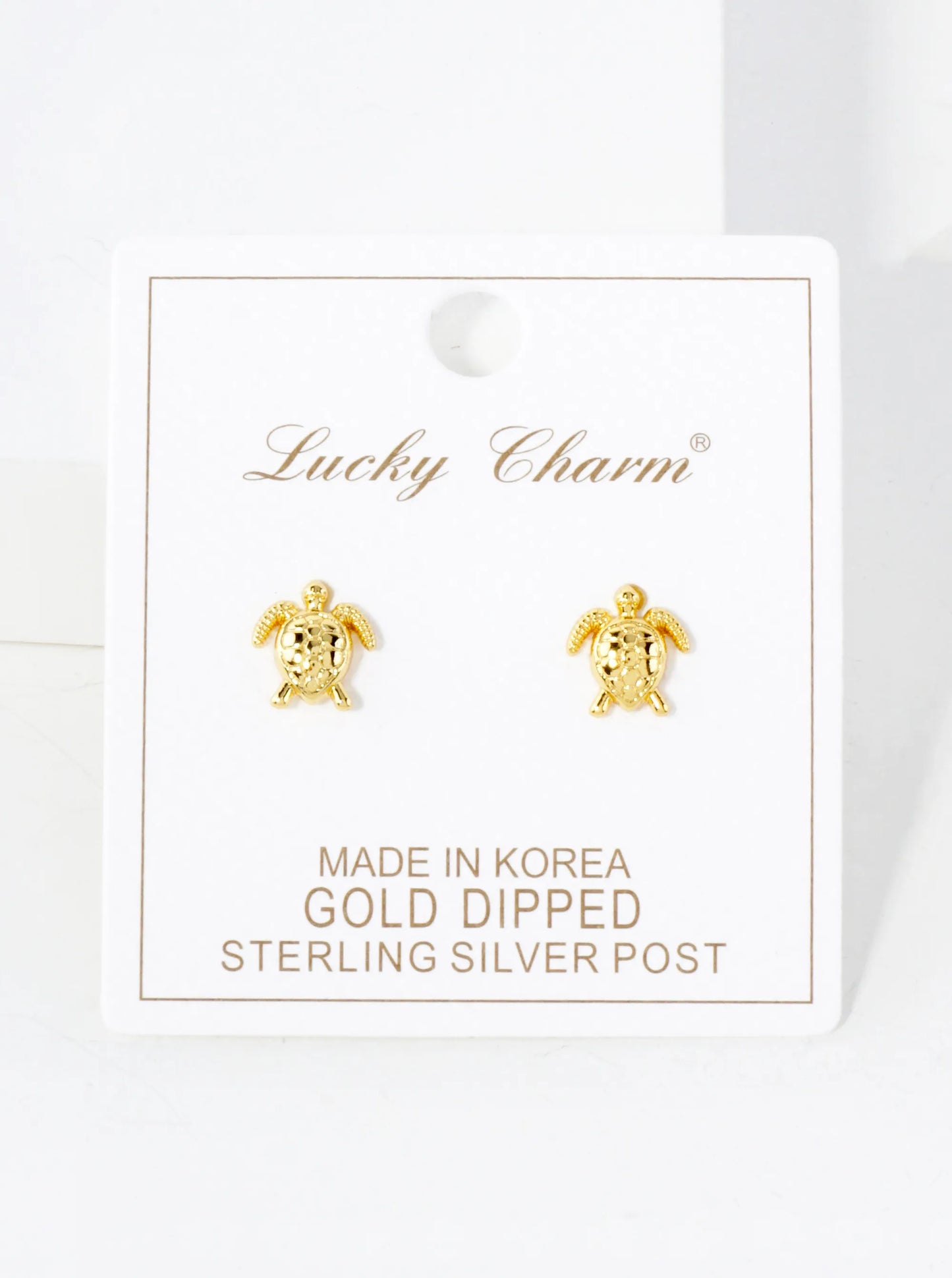 10mm Sea-Life Turtle 18K-Gold-Dipped Polished Brass Stud Earrings