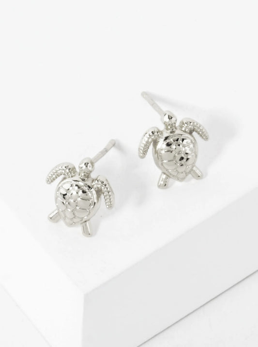 10mm Sea-Life Turtle 18K-Gold-Dipped Polished Brass Stud Earrings