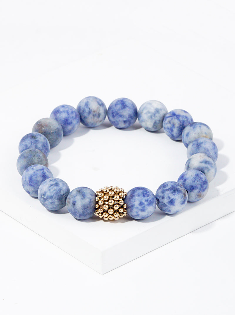 10mm Semi-Precious Natural Stone With Metal Bead Accent Stretch Bracelet