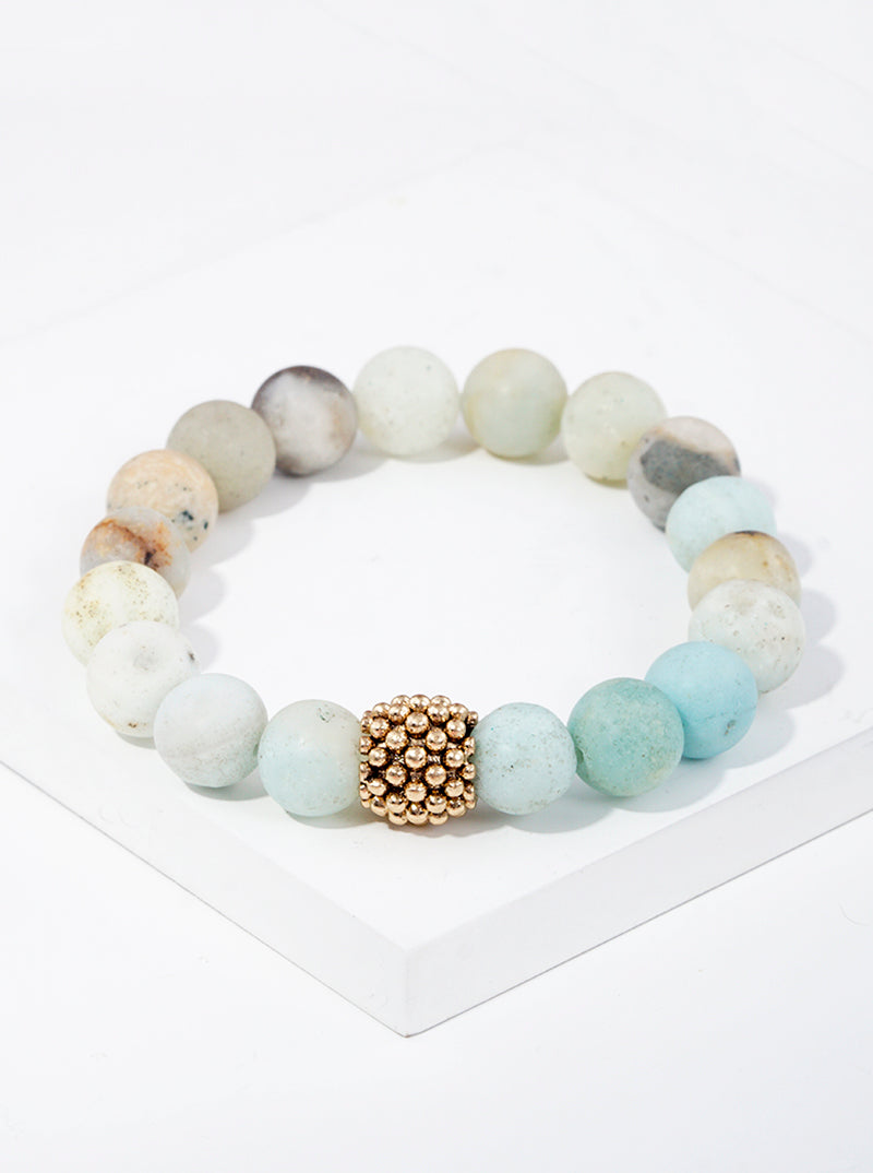 10mm Semi-Precious Natural Stone With Metal Bead Accent Stretch Bracelet