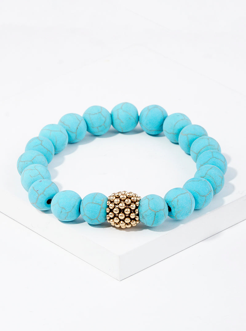 10mm Semi-Precious Natural Stone With Metal Bead Accent Stretch Bracelet