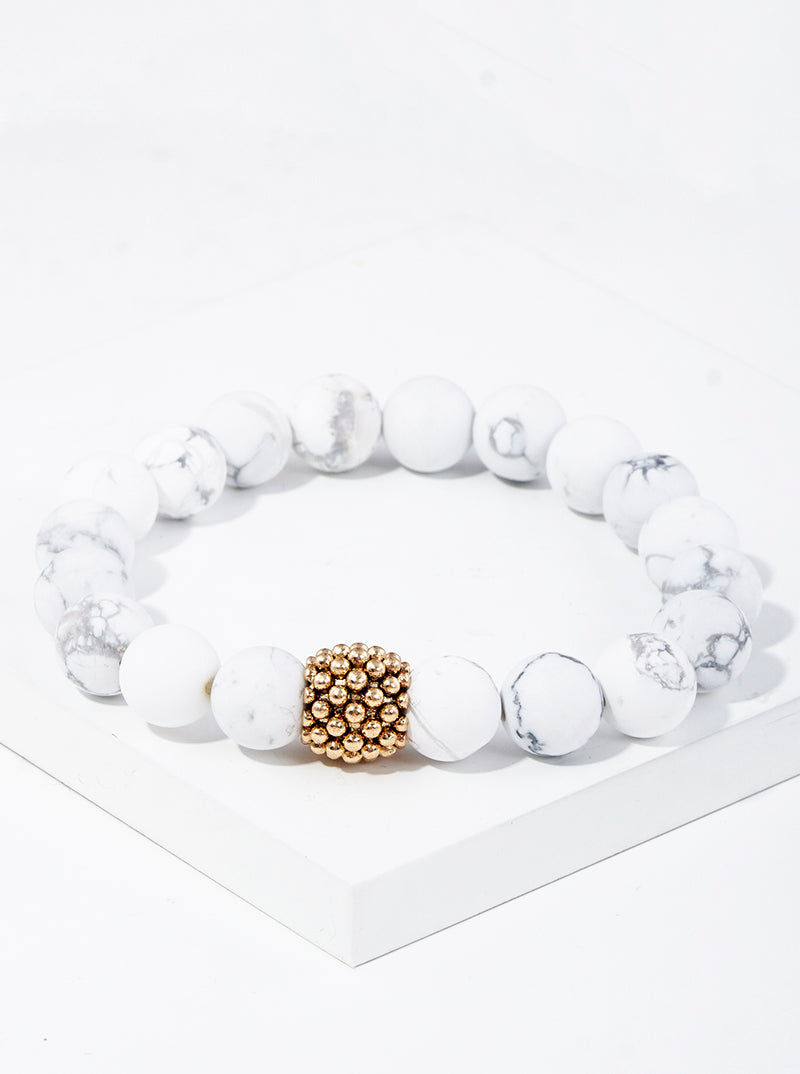 10mm Semi-Precious Natural Stone With Metal Bead Accent Stretch Bracelet