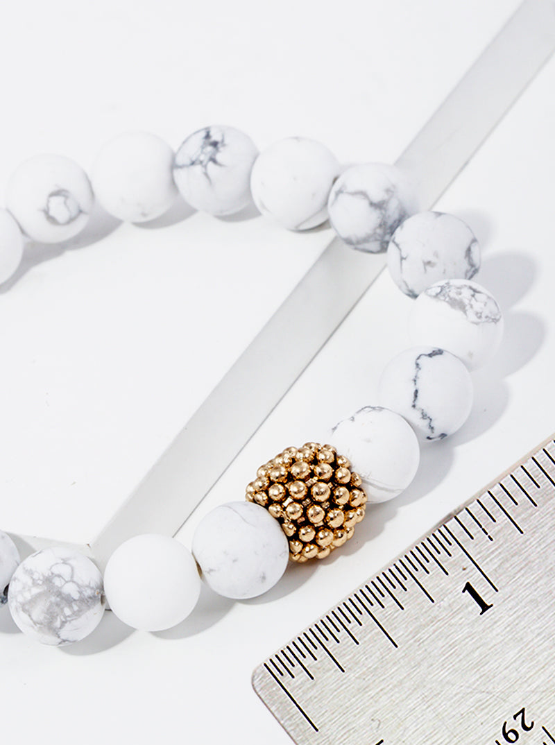 10mm Semi-Precious Natural Stone With Metal Bead Accent Stretch Bracelet