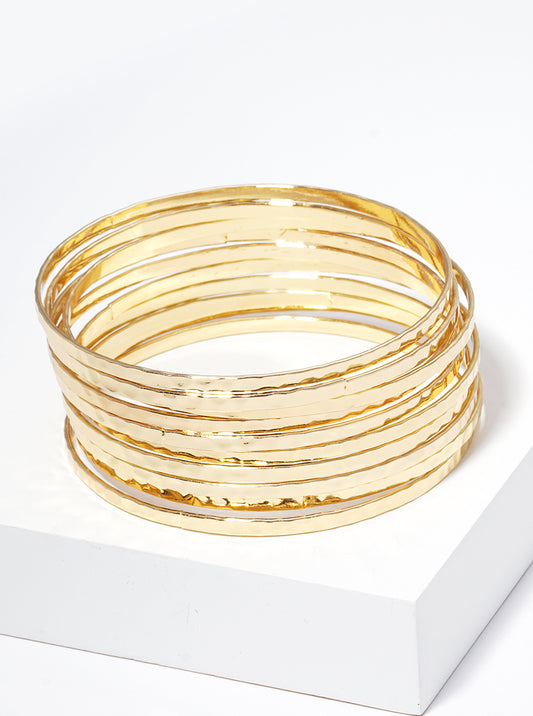 10pcs Set Hammered Metal Multi Bangle Bracelet