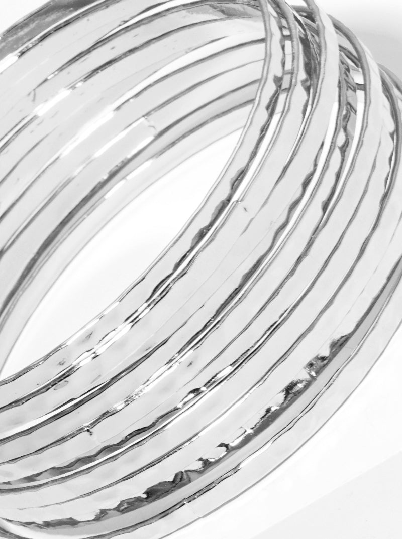 10pcs Set Hammered Metal Multi Bangle Bracelet